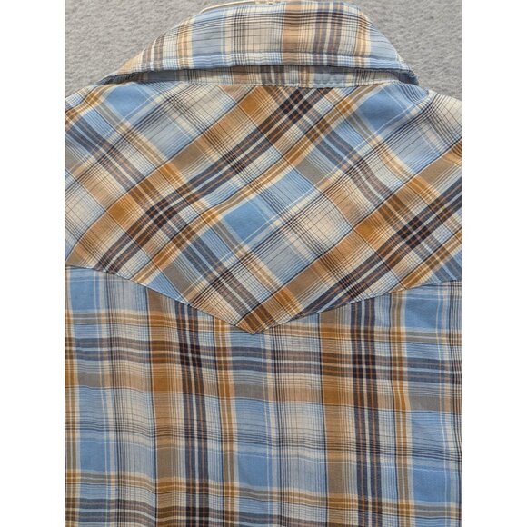 Wrangler Shirt Mens 2XL Blue Brown Plaid Western Pearl Snap Short Sleeve Cowboy - Picture 7 of 8